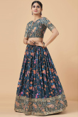 Printed Georgette Teal Blue Lehenga
