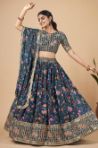 Printed Georgette Teal Blue Lehenga