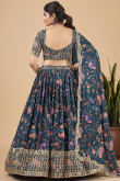Printed Georgette Teal Blue Lehenga