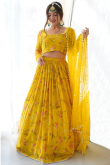 Printed Georgette Yellow Lehenga