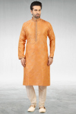 Printed Jacquard Light Orange Men Kurta Pajama