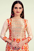 Printed Light Beige Chanderi Silk Straight Cut Churidar Suit