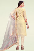 Printed Light Beige Chanderi Silk Straight Cut Churidar Suit