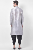 Printed Light Grey Dupion Silk Men Dhoti Kurta
