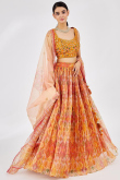 Printed Light Orange Flared Style Organza Lehenga