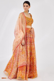 Printed Light Orange Flared Style Organza Lehenga