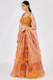 Printed Light Orange Flared Style Organza Lehenga