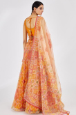 Printed Light Orange Flared Style Organza Lehenga