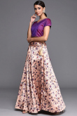 Printed Light Peach Silk A Line Lehenga