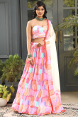 Printed Light Pink Satin Flared Style Lehenga