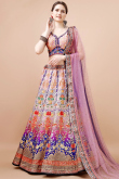 Printed Multi Color Panelled Style Satin Silk Lehenga
