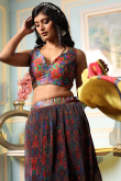 Printed Multi Color Satin Flared Style Lehenga