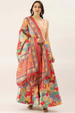 Printed Multi Color Silk A Line Lehenga