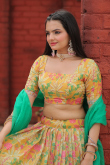 Printed Mustard Yellow Viscose Flared Style Lehenga