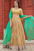 Printed Mustard Yellow Viscose Flared Style Lehenga