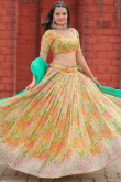 Printed Mustard Yellow Viscose Flared Style Lehenga