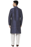 Printed Navy Blue Dupion Silk Men Kurta With Churidar