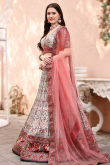 Printed Off White Satin Panelled Style Lehenga 