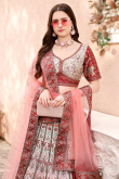 Printed Off White Satin Panelled Style Lehenga 