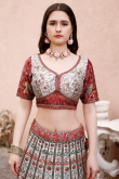 Printed Off White Satin Panelled Style Lehenga 