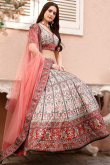 Printed Off White Satin Panelled Style Lehenga 