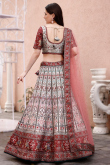 Printed Off White Satin Panelled Style Lehenga 