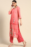 Printed Poly Crepe Coral Pink Kurti