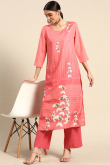 Printed Poly Crepe Coral Pink Kurti