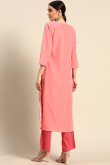 Printed Poly Crepe Coral Pink Kurti