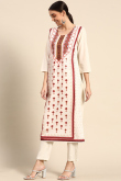 Printed Poly Crepe Cream Kurti
