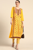 Printed Poly Crepe Turmeric Yellow Kurti