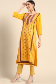 Printed Poly Crepe Turmeric Yellow Kurti