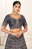 Printed Prussian Blue Satin Panelled Style Lehenga