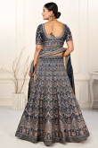 Printed Prussian Blue Satin Panelled Style Lehenga