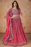 Printed Punch Pink Georgette Flared Lehenga