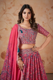 Printed Punch Pink Georgette Flared Lehenga