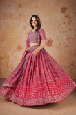Printed Punch Pink Georgette Flared Lehenga