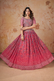 Printed Punch Pink Georgette Flared Lehenga