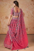 Printed Punch Pink Georgette Flared Lehenga