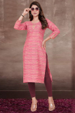 Printed Rayon Blush Pink Ready Made Straight Cut Kurti
