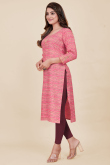 Printed Rayon Blush Pink Ready Made Straight Cut Kurti