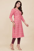 Printed Rayon Blush Pink Ready Made Straight Cut Kurti