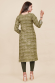 Printed Rayon Olive Green Ready Made Straight Cut Kurti