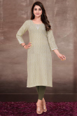 Printed Rayon Sage Green Ready to Wear Straight Cut Kurti