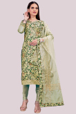 Printed Sage Green Chanderi Churidar Suit