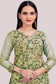 Printed Sage Green Chanderi Churidar Suit