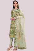 Printed Sage Green Chanderi Churidar Suit