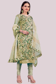 Printed Sage Green Chanderi Churidar Suit