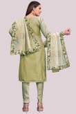 Printed Sage Green Chanderi Churidar Suit