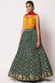 Printed Silk Bottle Green Lehenga
